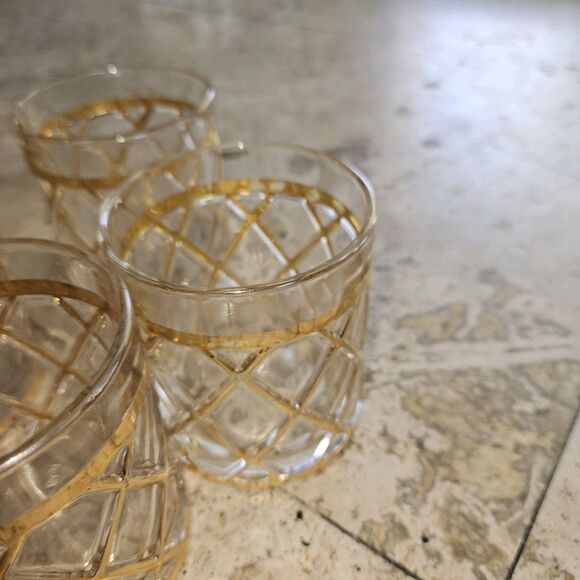 4 Altuzarra 18K Gold Lattice Low Ball Cocktail Glasses Hollywood Regency VTG - Picture 7 of 7